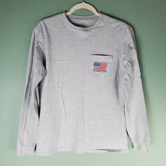 Vineyard Vines Womens Gray Crew Neck Long Sleeve American Flag Tee Size Small - Picture 1 of 7